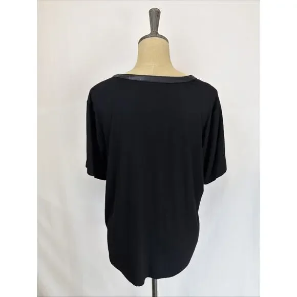 NWT Another Love Black Short Sleeve Faux Leather Trim #0633 Size XS - Picture 3 of 7